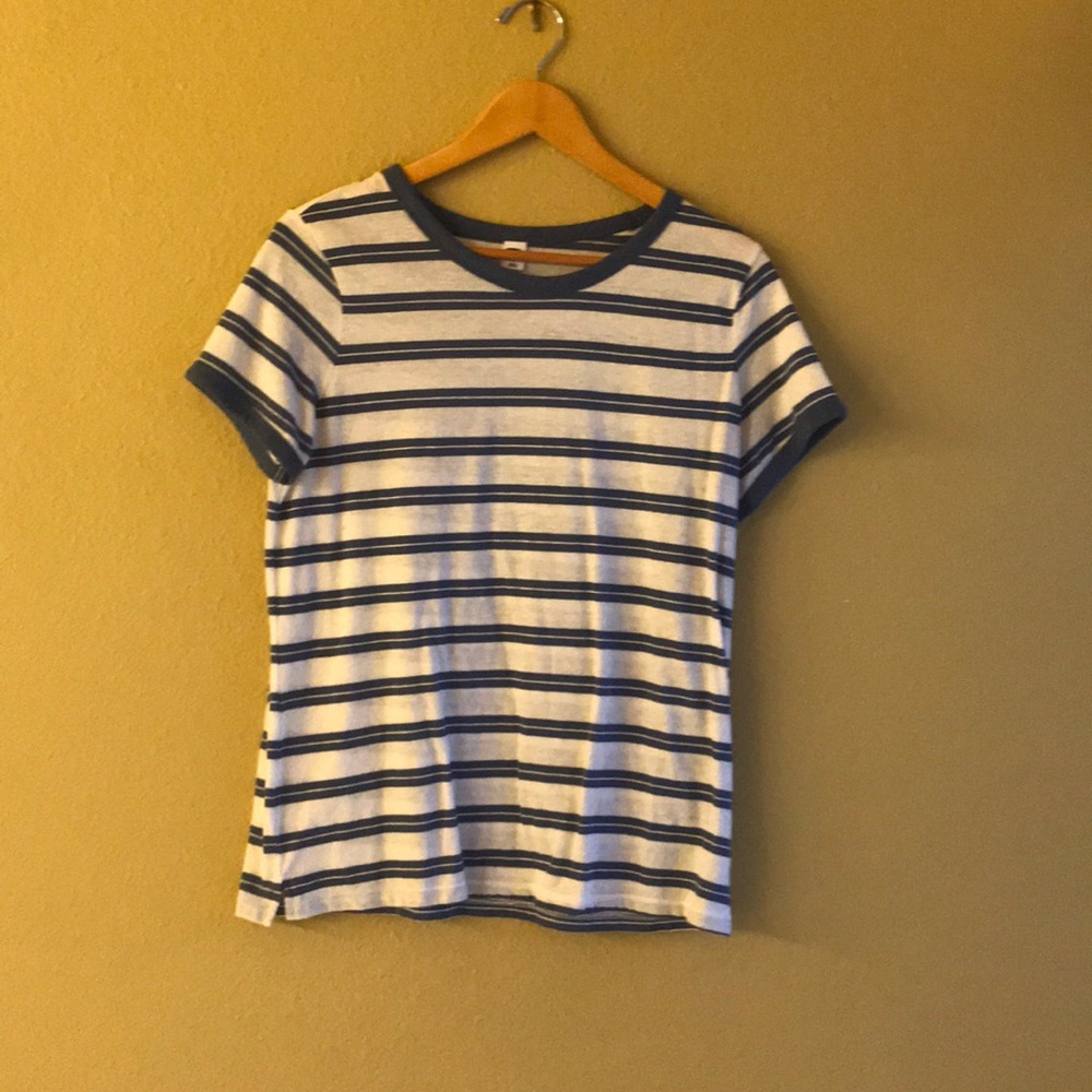 Blue and white striped t-shirt